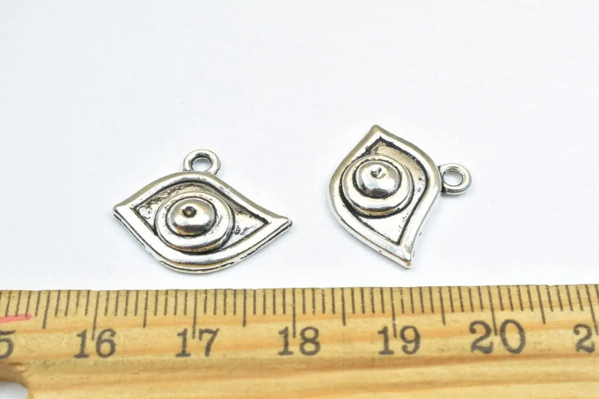 10PCs Evil Eye Charm Antique Silver Alloy Pendant Charm Size 17x20mm Thickness 4mm Jump Ring 2mm Decorative Design For Jewelry Making - BeadsFindingDepot