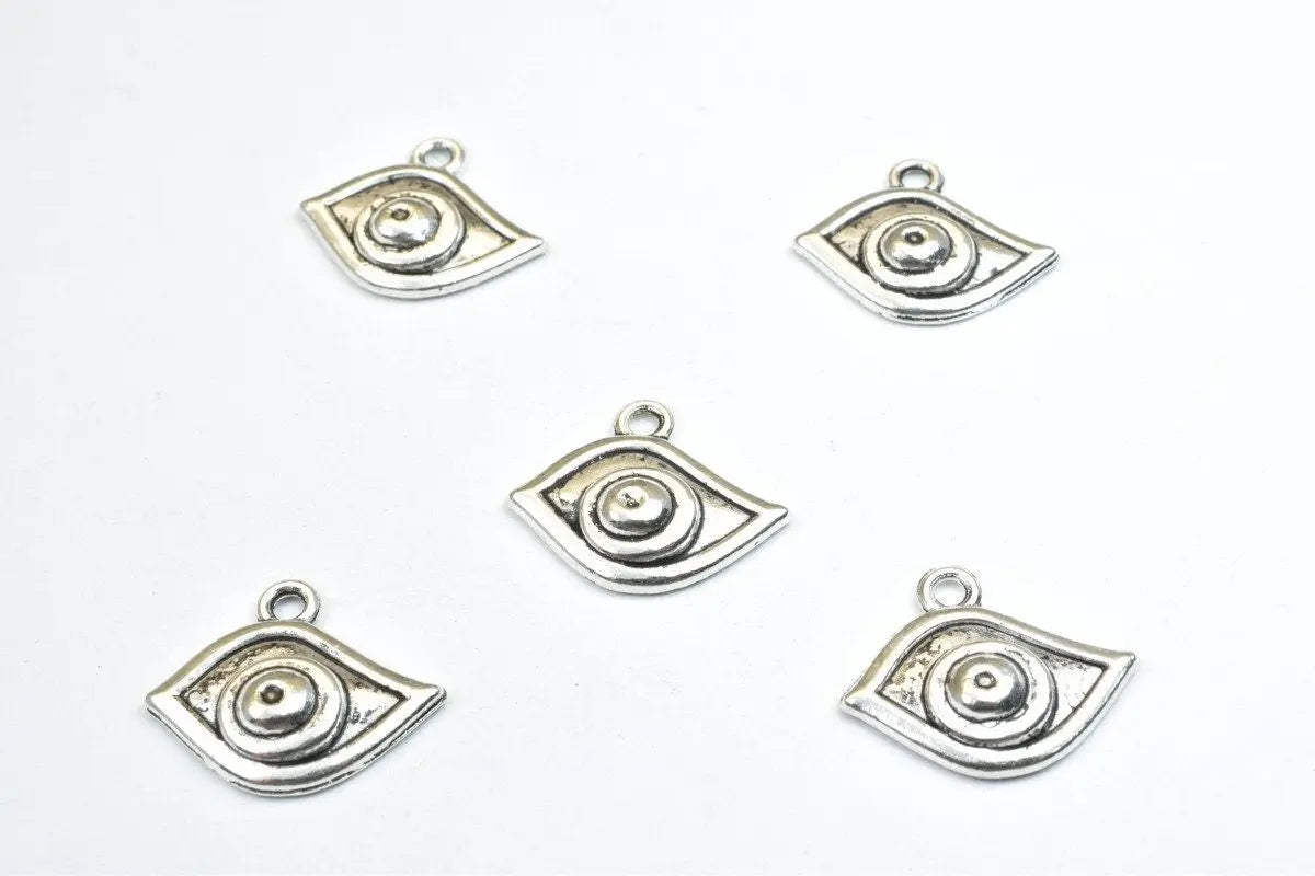 10PCs Evil Eye Charm Antique Silver Alloy Pendant Charm Size 17x20mm Thickness 4mm Jump Ring 2mm Decorative Design For Jewelry Making - BeadsFindingDepot