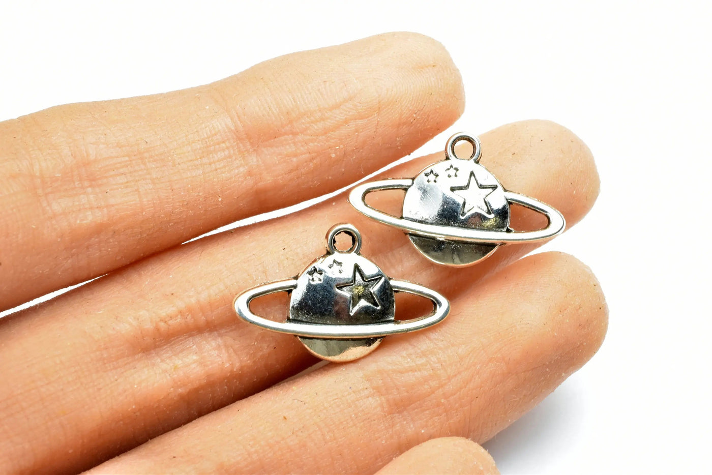 10PCs Saturn Planet With Stars Charm Size 14x22mm Silver Tone Charm Solar Space Pendant Finding For Jewelry Making - BeadsFindingDepot