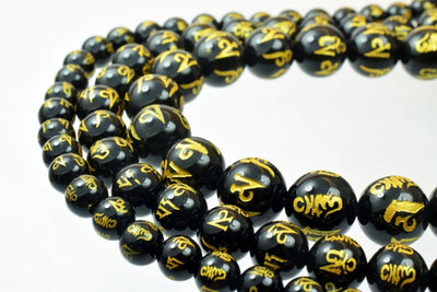 Buddhist Beads Mantra Tibetan Guru Gemstone Black Agate Round Stone Mala Beads 6mm/8mm/10mm Healing Stone Chakra Stones For Jewelry Making - BeadsFindingDepot