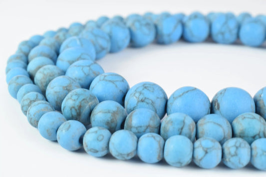 Blue turquoise gemstone beads necklace close-up.