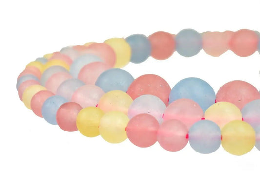 Multicolor pastel bead bracelet with pink, blue, and yellow round beads.