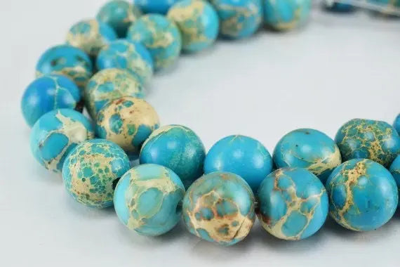 Natural Sea Sediment Jasper Beads 6mm/8mm/10mm Round Turquoise Imperial Impression Natural Healing Stone Chakra Stones ,Jewelry Making - BeadsFindingDepot