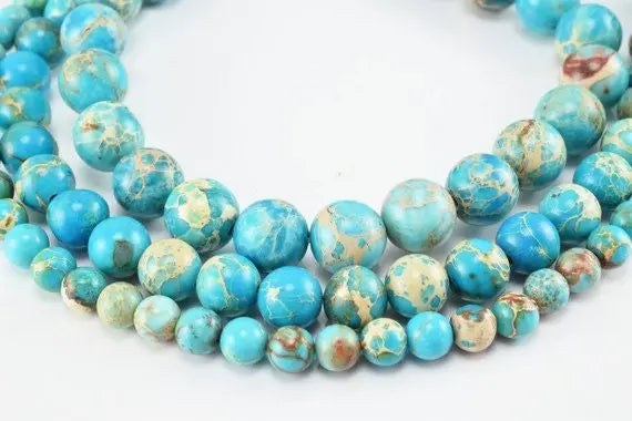 Natural Sea Sediment Jasper Beads 6mm/8mm/10mm Round Turquoise Imperial Impression Natural Healing Stone Chakra Stones ,Jewelry Making - BeadsFindingDepot