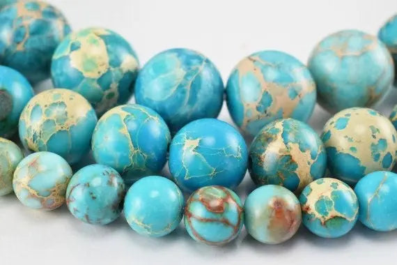 Natural Sea Sediment Jasper Beads 6mm/8mm/10mm Round Turquoise Imperial Impression Natural Healing Stone Chakra Stones ,Jewelry Making - BeadsFindingDepot