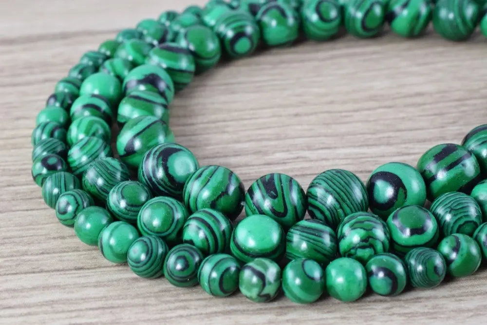 Green Malachite Round Gemstone Beads 6mm/8mm/10mm/12mm Natural Stone Healing Birthstone Gemstone for Jewelry Making - BeadsFindingDepot