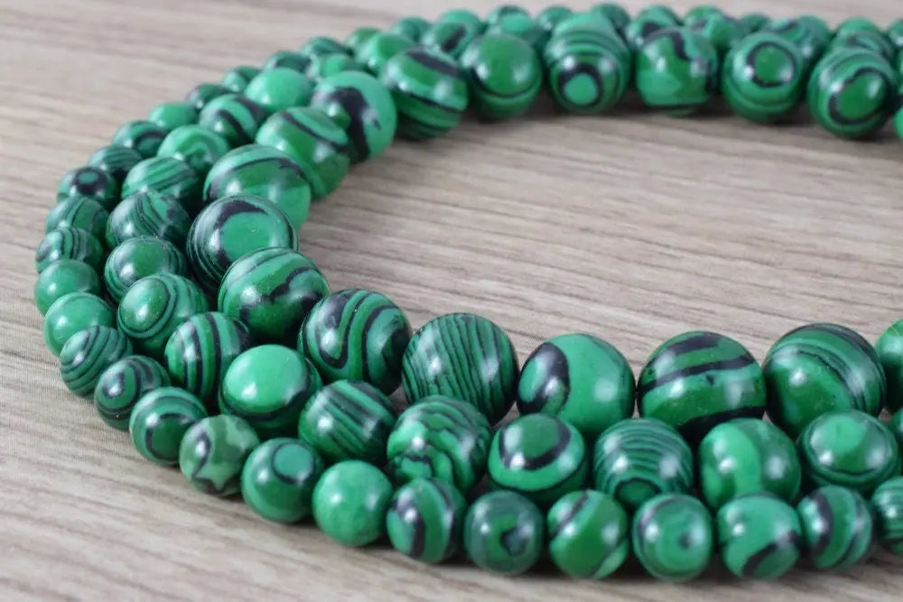 Green Malachite Round Gemstone Beads 6mm/8mm/10mm/12mm Natural Stone Healing Birthstone Gemstone for Jewelry Making - BeadsFindingDepot