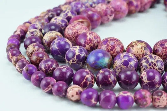 Purple agate gemstone beads necklace with marbled patterns