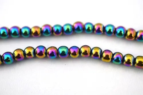 Hematite Glossy Iridescent Gemstone Round Stone Beads 4mm/6mm/8mm/10mm/12mm natural healing stone chakra stones for Jewelry Making - BeadsFindingDepot