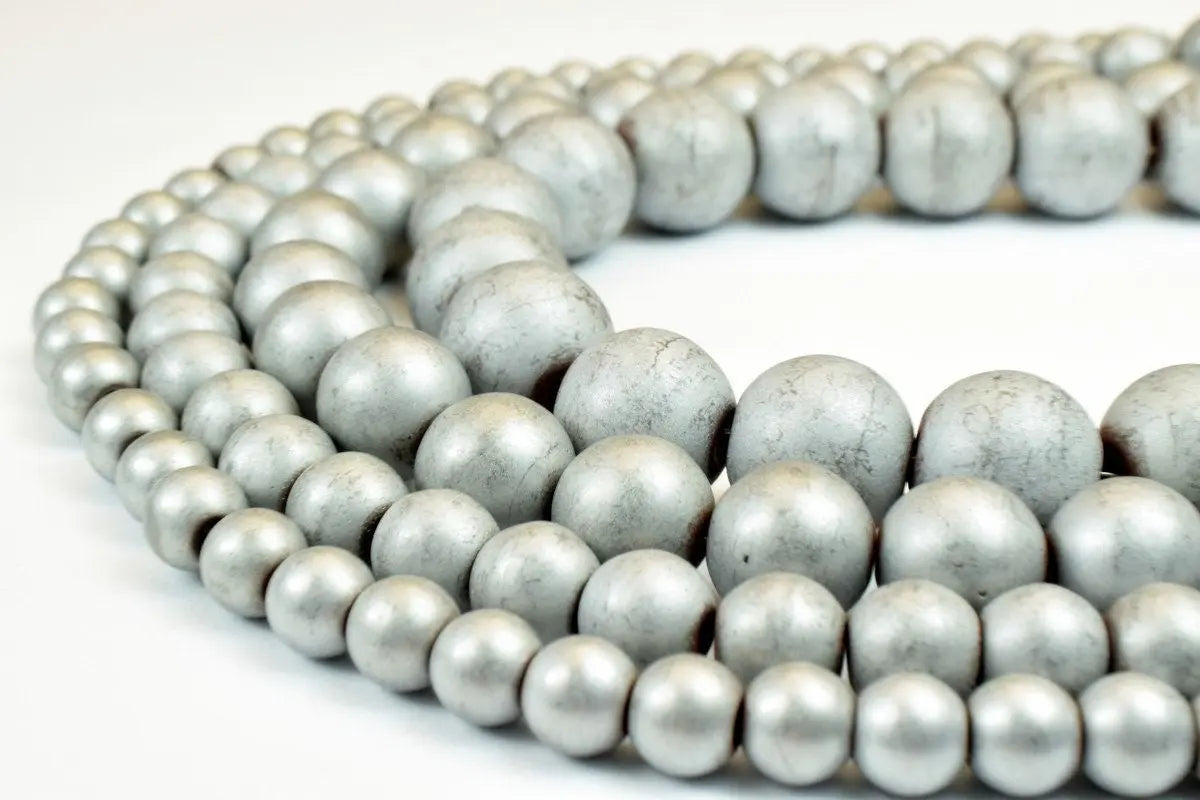 Hematite Matte Silver Gemstone Round Stone Beads 6.5mm/8mm/10mm/12mm stone healing stone chakra stones for Jewelry Making B Quality - BeadsFindingDepot