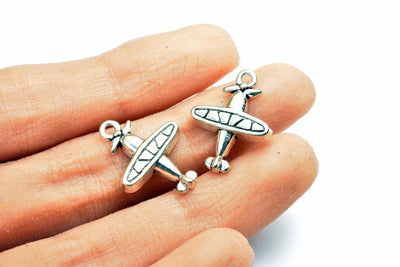14PCs Airplane Charm Size 21x16mm Antique Tibetan Silver Tone Finding Alloy Charm Pendant Finding For Jewelry Making - BeadsFindingDepot