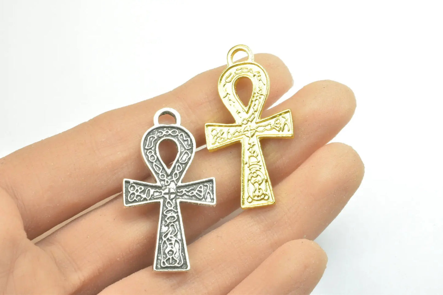 15PCs Egyptian Ankh Life Symbol Key Charm Size 36x20mm Silver or Gold Charm Egyptian Pendant For Jewelry Making - BeadsFindingDepot