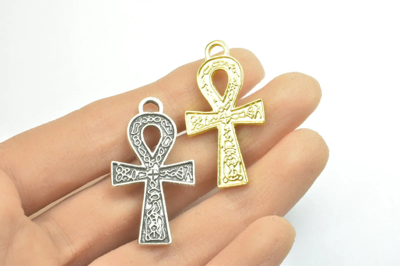 15PCs Egyptian Ankh Life Symbol Key Charm Size 36x20mm Silver or Gold Charm Egyptian Pendant For Jewelry Making - BeadsFindingDepot
