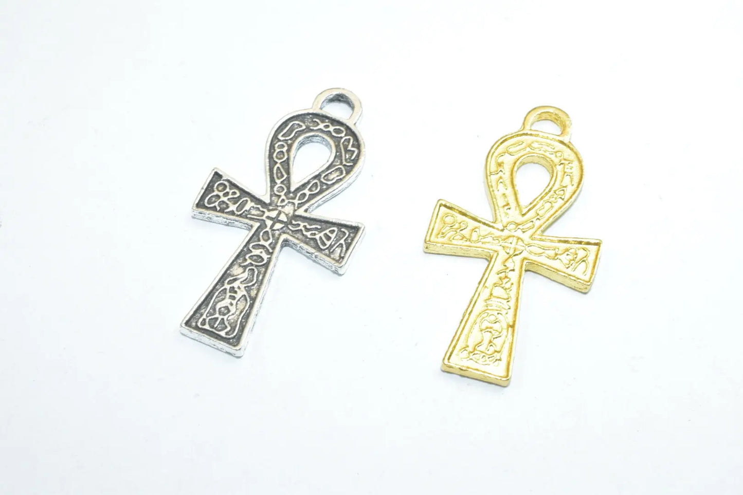 15PCs Egyptian Ankh Life Symbol Key Charm Size 36x20mm Silver or Gold Charm Egyptian Pendant For Jewelry Making - BeadsFindingDepot