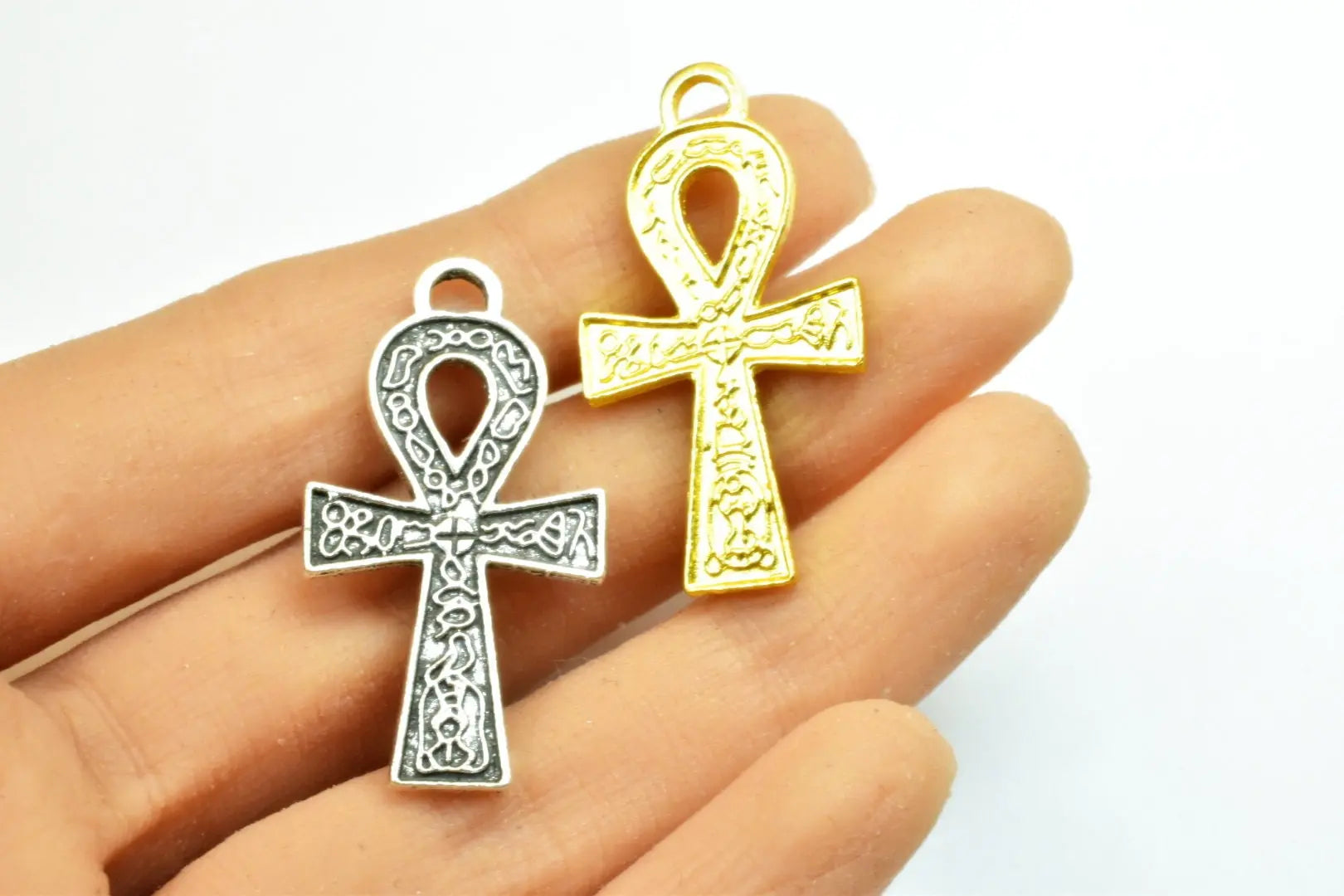 15PCs Egyptian Ankh Life Symbol Key Charm Size 36x20mm Silver or Gold Charm Egyptian Pendant For Jewelry Making - BeadsFindingDepot