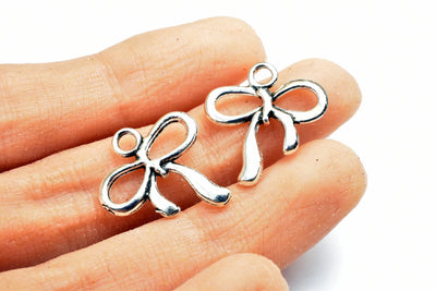 16 PCs Bow Tie Charms Antique Tibetan Silver Tone Size 19x18mm Jump Ring Size 2.5mm Finding Pendant Charm For Jewelry Making - BeadsFindingDepot