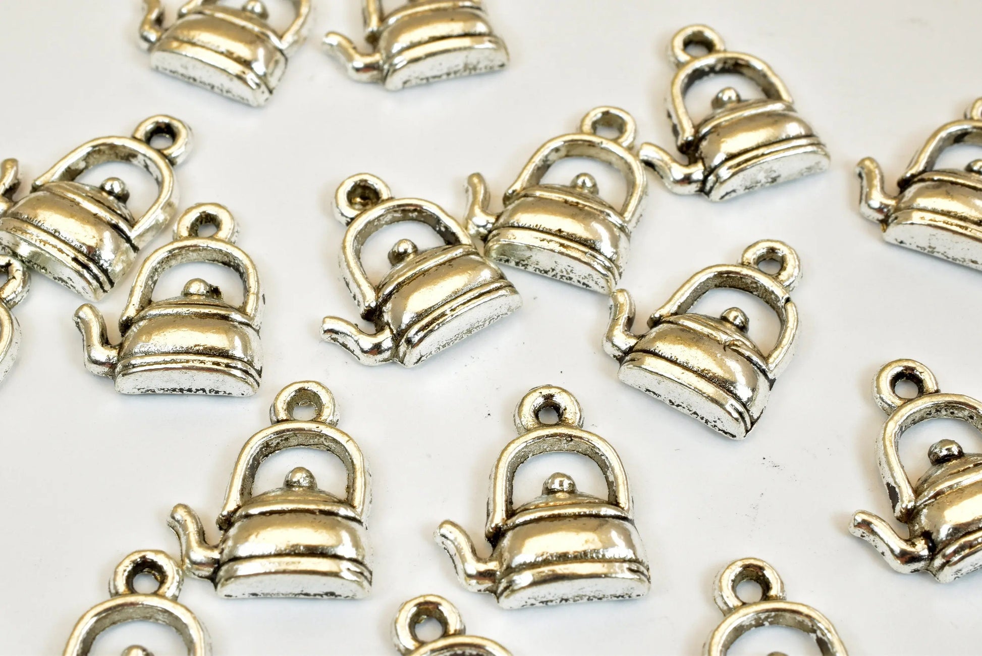 18 PCs Kettle Charms Alloy Silver Size 15x13mm Jump Ring Size 2mm For Jewelry Making - BeadsFindingDepot