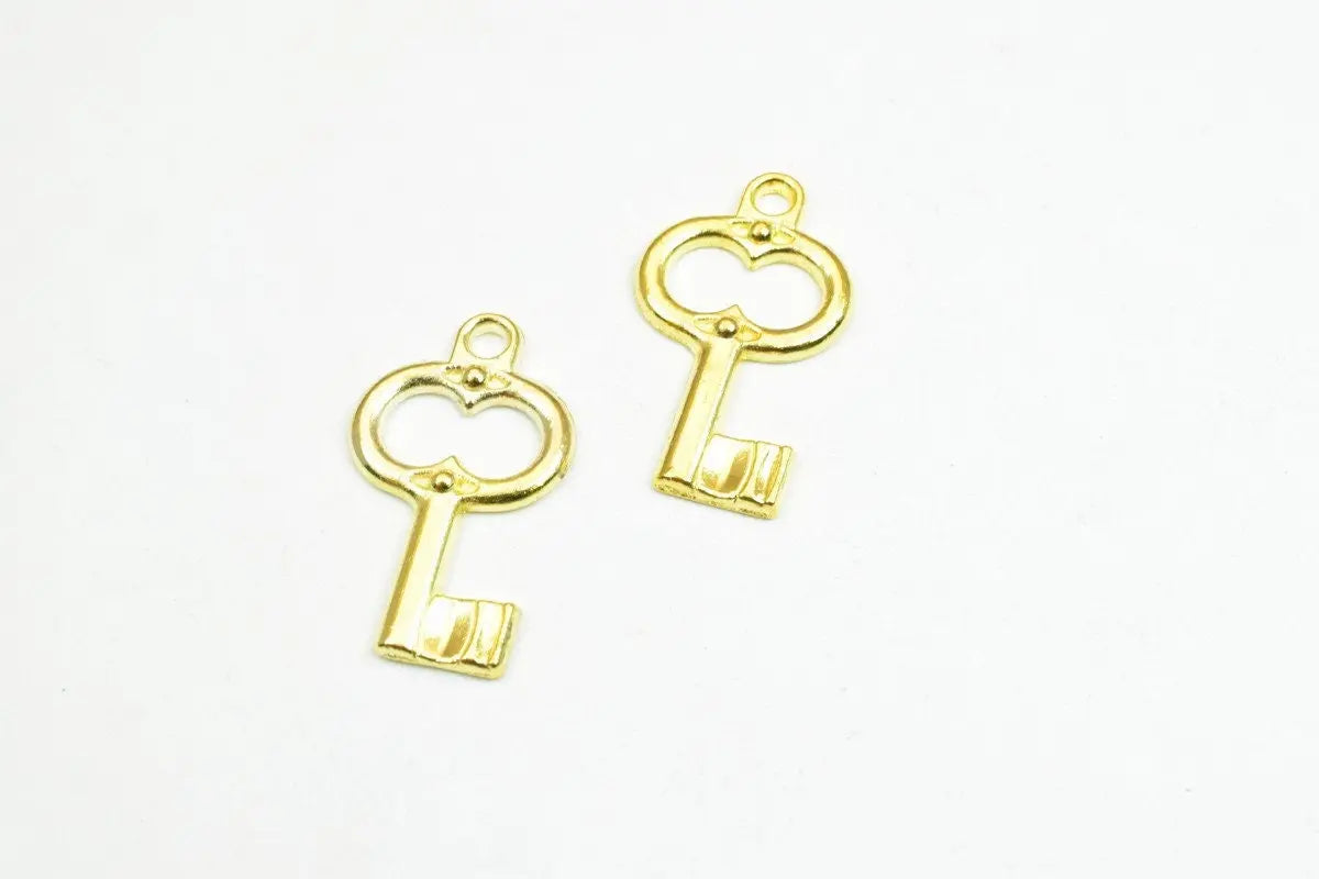 18 PCs Key Charm Pendant Bead Gold Size 21.5x12.5mm Decorative Design Metal Beads 1.5mm Jump Ring Opening for Jewelry Making - BeadsFindingDepot