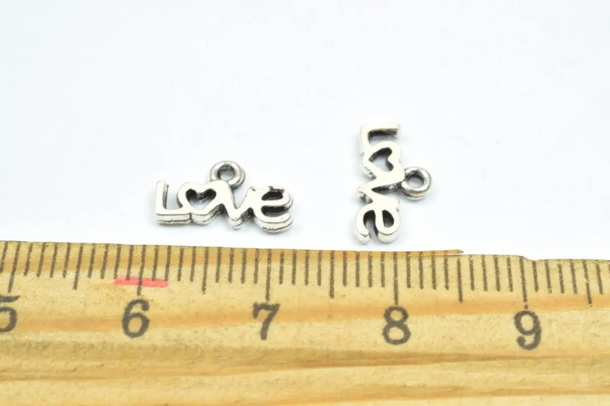 22 PCs Love Charm Antique Silver Alloy Charm Beads Size 7x12mm Decorative Design Beads 1mm JumpRing Size for Jewelry Making - BeadsFindingDepot