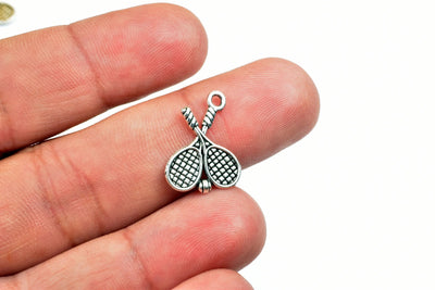 26 PCs Tennis Racket Charms Alloy Antique Silver Size 19x14mm Jump Ring Size 2mm Findings For Jewelry Making - BeadsFindingDepot