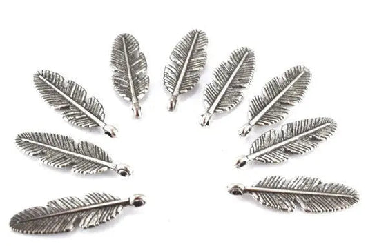 Silver feather charms set for jewelry making.