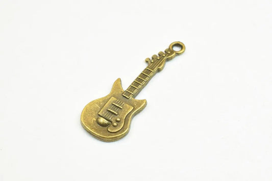 Bronze electric guitar charm pendant for jewelry making.