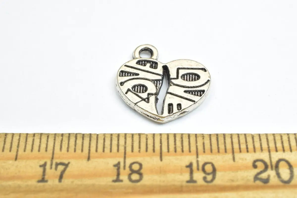 8 PCs Silver Alloy Heart Charm Beads Antique Silver Size 15x15mm Decorative Design Metal Beads 2mm JumpRing Opening for Jewelry Making - BeadsFindingDepot