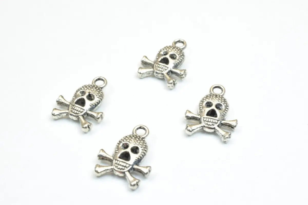 8 PCs Skull Silver Alloy Beads Two Side Face Antique Silver Alloy Metal Bracelets Charm Size 17x13x4mm Jump Ring Size 2mm For Jewelry Making - BeadsFindingDepot