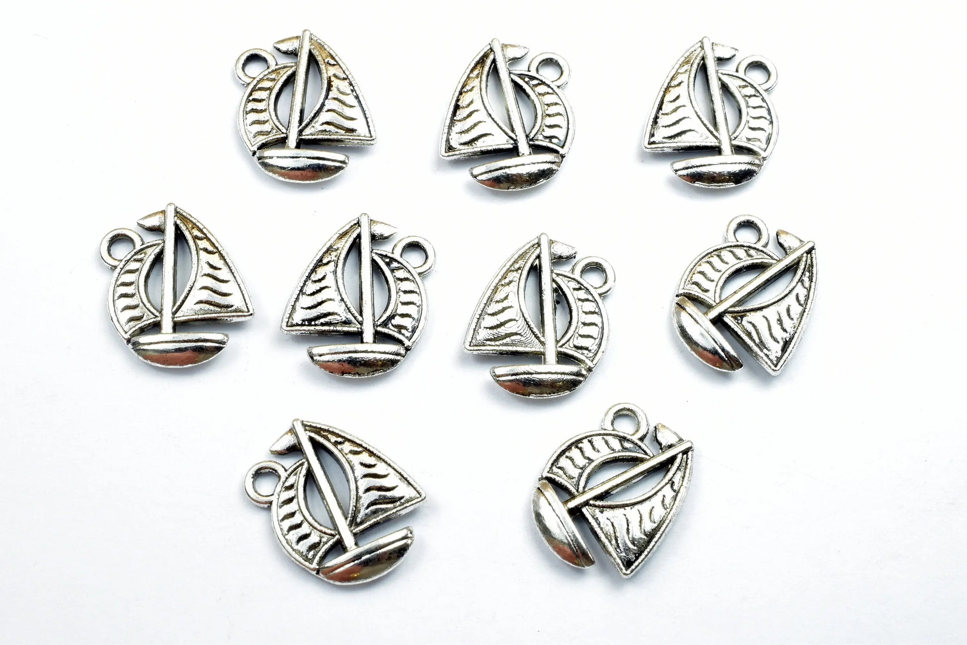 8PCs Egyptian Sailing Boat Charm Felucca Boot Antique Tibetan Silver Tone Charm Double Face Size 17x13mm Finding Pendants for Jewelry Making - BeadsFindingDepot