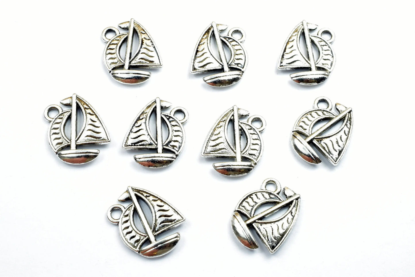 8PCs Egyptian Sailing Boat Charm Felucca Boot Antique Tibetan Silver Tone Charm Double Face Size 17x13mm Finding Pendants for Jewelry Making - BeadsFindingDepot