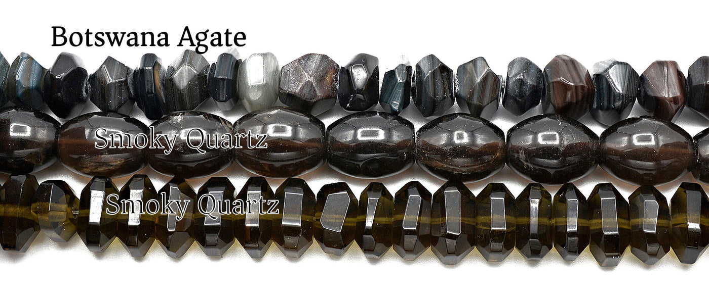 Botswana Agate and Smoky Quartz Faceted Gems Donut Roundel Marquise - BeadsFindingDepot