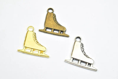 8 PCs Ice Skates Sport Charm Pendant Beads Gold/Antique Silver Alloy Metal Size 19x19mm Decorative Design 2mm JumpRing For Jewelry Making - BeadsFindingDepot