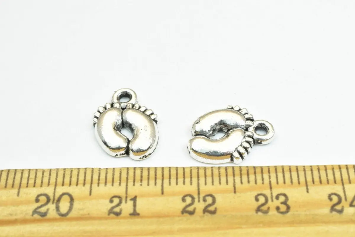 18 PCs Baby Feet Penny Alloy Charm Gold/Antique Green/Antique Silver Beads Size 13x10mm JumpRing Size 1.5mm Decorative Design Jewelry Making - BeadsFindingDepot