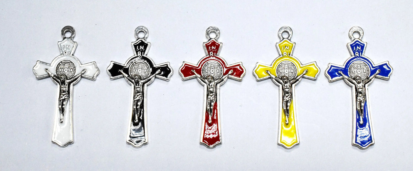 6 PCs Jesus Color Cross Charm Pendant Silver Base Metal Alloy Size 28x50mm For Jewelry Making and Wholesale White/Black/Yellow/Red/Blue - BeadsFindingDepot