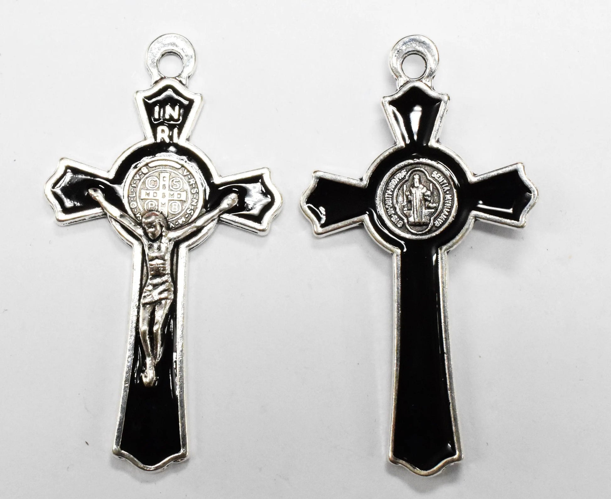 6 PCs Jesus Color Cross Charm Pendant Silver Base Metal Alloy Size 28x50mm For Jewelry Making and Wholesale White/Black/Yellow/Red/Blue - BeadsFindingDepot