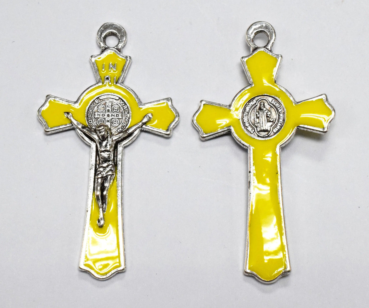 6 PCs Jesus Color Cross Charm Pendant Silver Base Metal Alloy Size 28x50mm For Jewelry Making and Wholesale White/Black/Yellow/Red/Blue - BeadsFindingDepot
