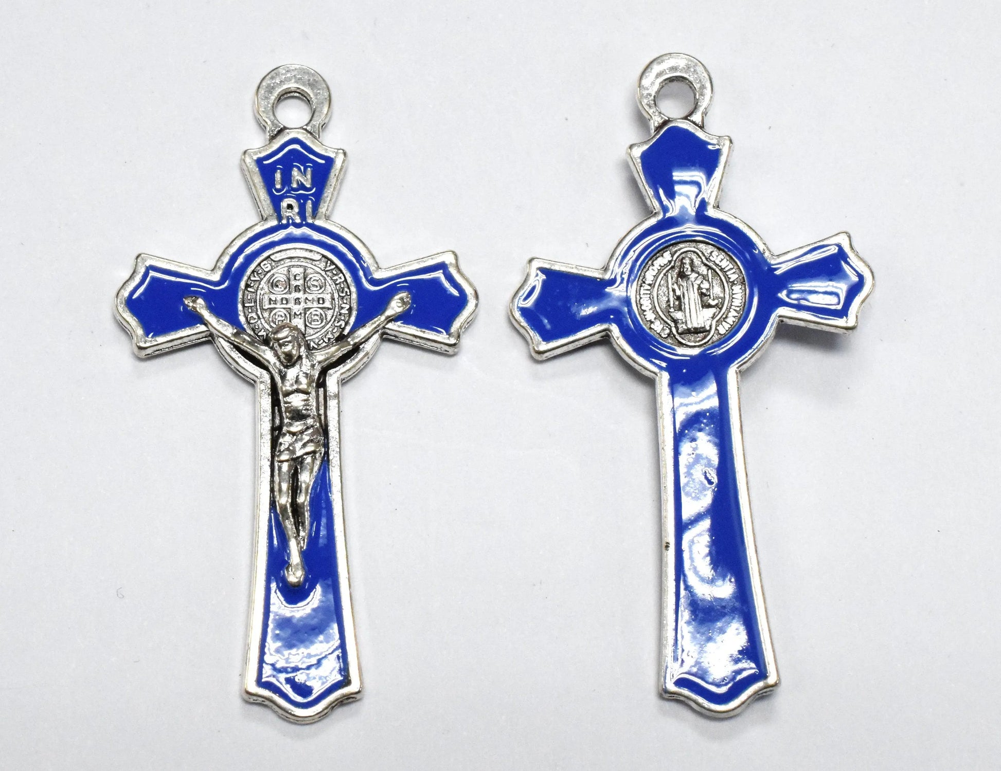 6 PCs Jesus Color Cross Charm Pendant Silver Base Metal Alloy Size 28x50mm For Jewelry Making and Wholesale White/Black/Yellow/Red/Blue - BeadsFindingDepot