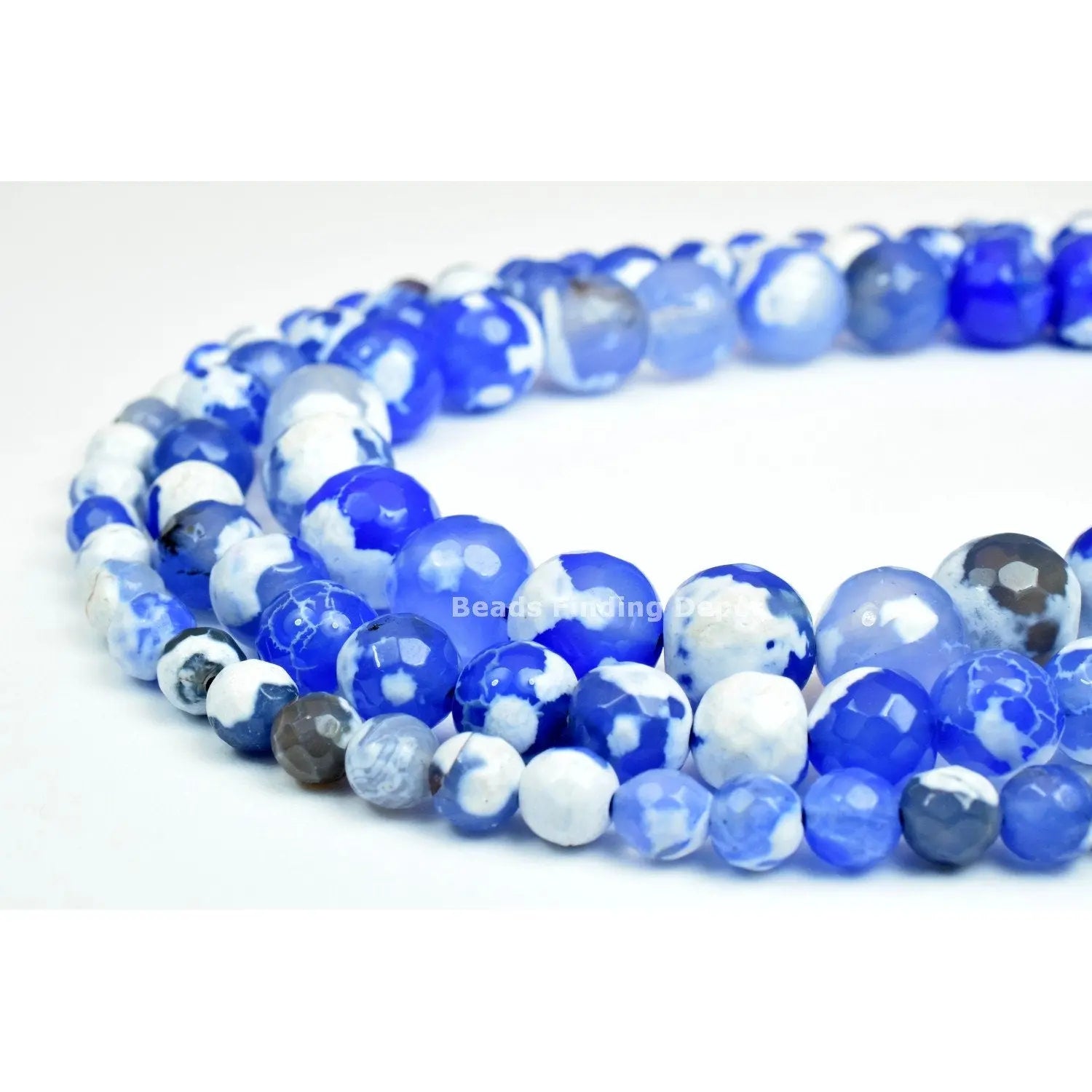 Blue Cracker Agate Gemstone Faceted Beads 6mm-10mm Natural Jewelry - BeadsFindingDepot