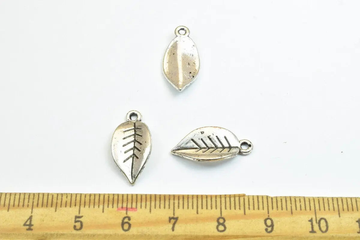 14 PCs Leaf Silver/Gold/Bronze Alloy Charm Beads Size 18x9.5mm Jump Ring Size 1.5mm Winter Leaf For Jewelry Making - BeadsFindingDepot