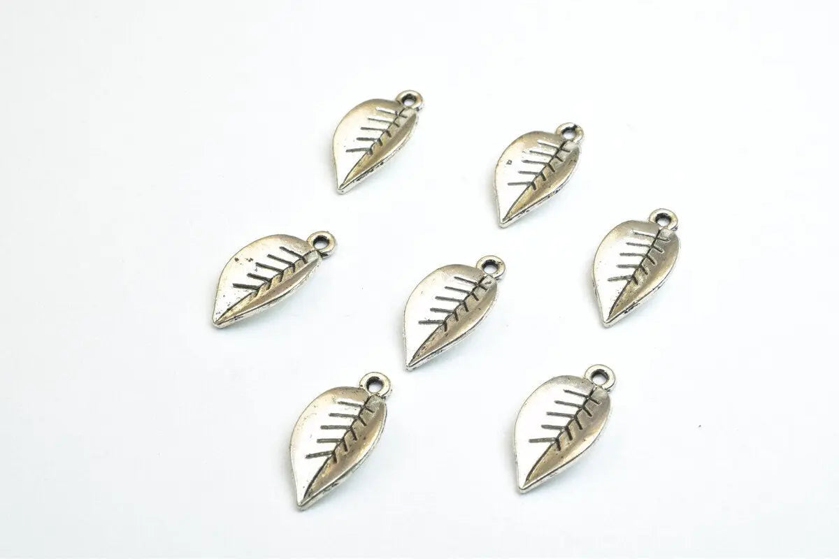 14 PCs Leaf Silver/Gold/Bronze Alloy Charm Beads Size 18x9.5mm Jump Ring Size 1.5mm Winter Leaf For Jewelry Making - BeadsFindingDepot