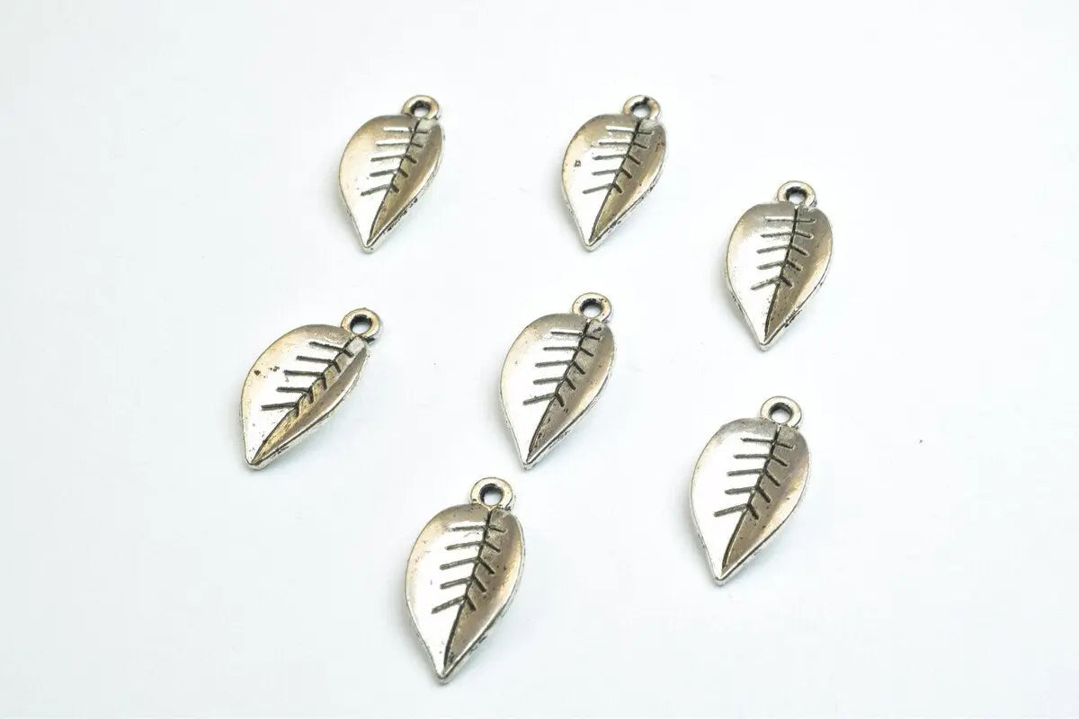 14 PCs Leaf Silver/Gold/Bronze Alloy Charm Beads Size 18x9.5mm Jump Ring Size 1.5mm Winter Leaf For Jewelry Making - BeadsFindingDepot