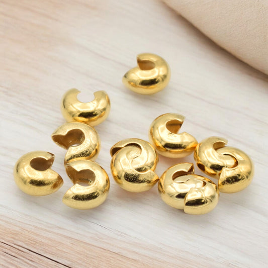 Gold Stainless Steel Crimp Cover beads for jewelry making DIY crafts Wholesale 12pcs/pk BeadsFindingDepot