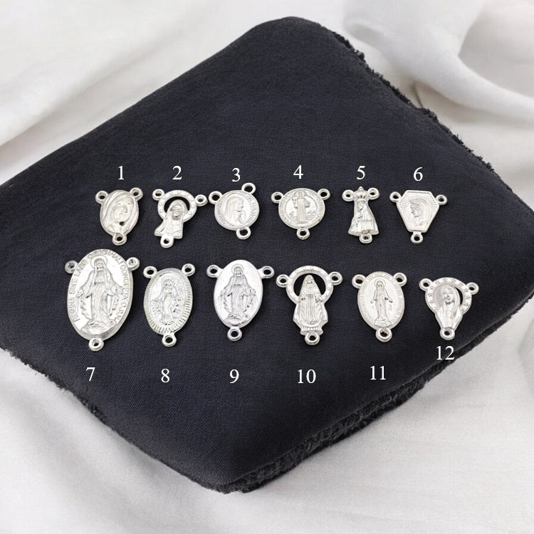 Silver Rosary Centers for Rosary making and jewelry making Alloy and Copper silver plated 12pcs/pk