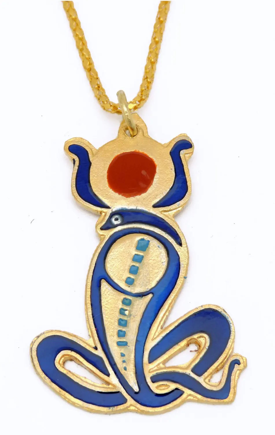 Cobra Wadjet Enameled Ancient Egyptian Pendant 49x33mm - BeadsFindingDepot