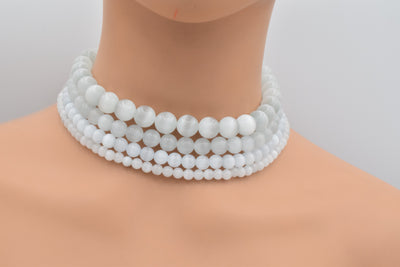 White Cat Eye Gemstone beads for jewelry making 4mm, 6mm, 8mm, 10mm, 12mm BeadsFindingDepot