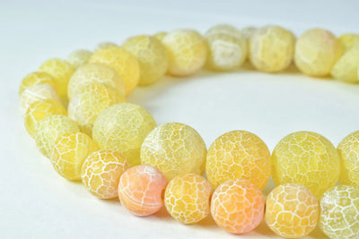 Gemstone agate stone Beads 14mm Matte Lace Yellow Crush Agate Round Beads Stone round loose birthstone Beads for jewelry 30pcs #0059 - BeadsFindingDepot