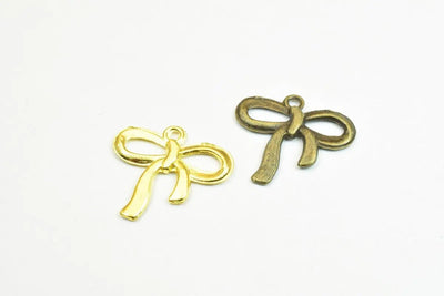 18PCs Bow Tie Charm Antique Green/Gold Alloy Bow knot Gift Christmas Size 18x19.5mm Thickness 1mm Jump Ring 2mm Decorative Jewelry Making - BeadsFindingDepot