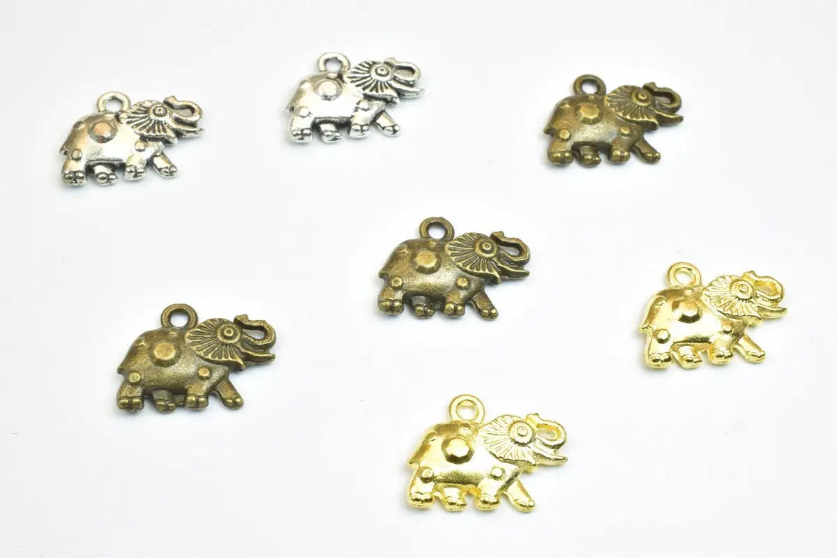 18 PCs Elephant Animal Antique Silver/Antique Green/Gold Alloy Charm Beads Size 16x12mm Jump Ring Size 1.5mm For Jewelry Making - BeadsFindingDepot