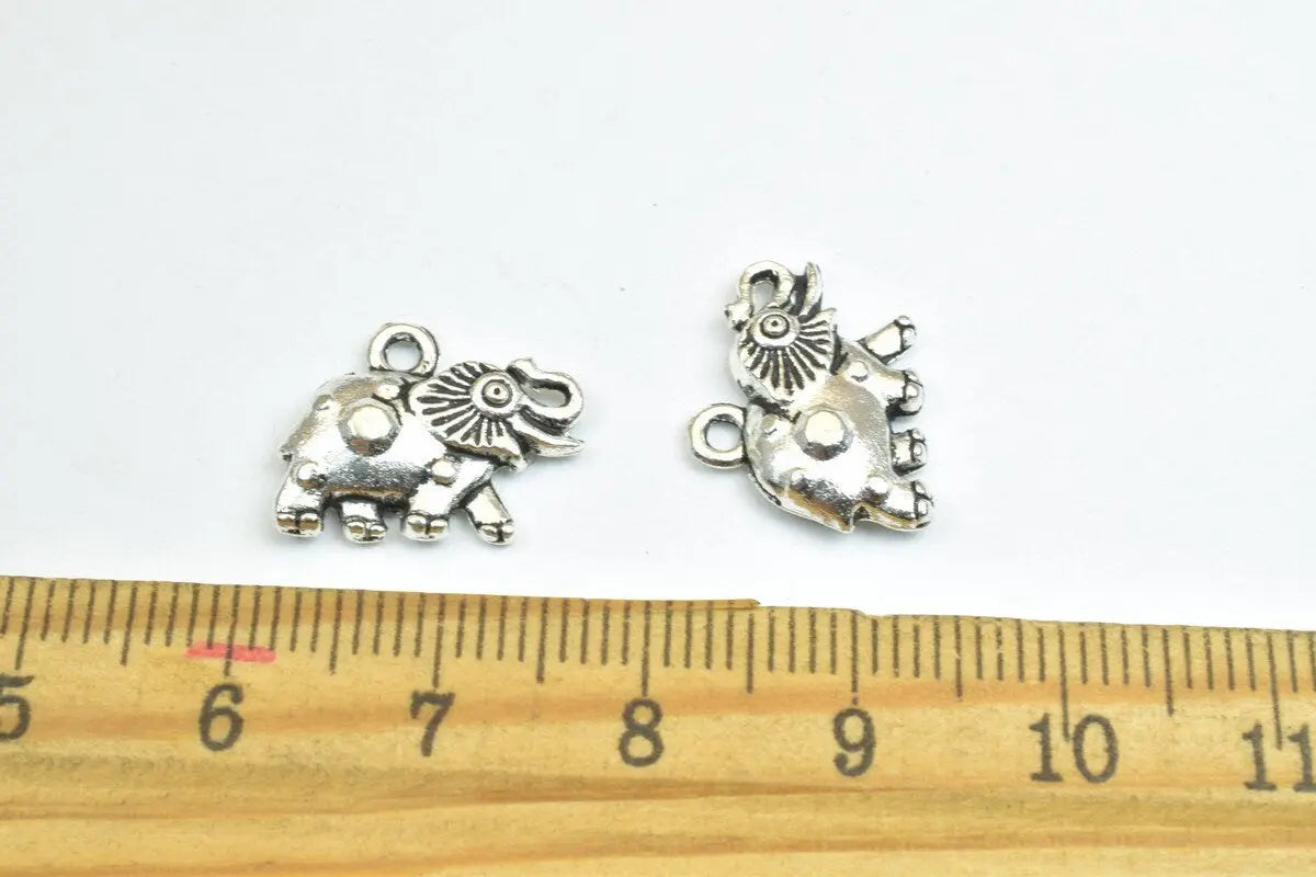 18 PCs Elephant Animal Antique Silver/Antique Green/Gold Alloy Charm Beads Size 16x12mm Jump Ring Size 1.5mm For Jewelry Making - BeadsFindingDepot