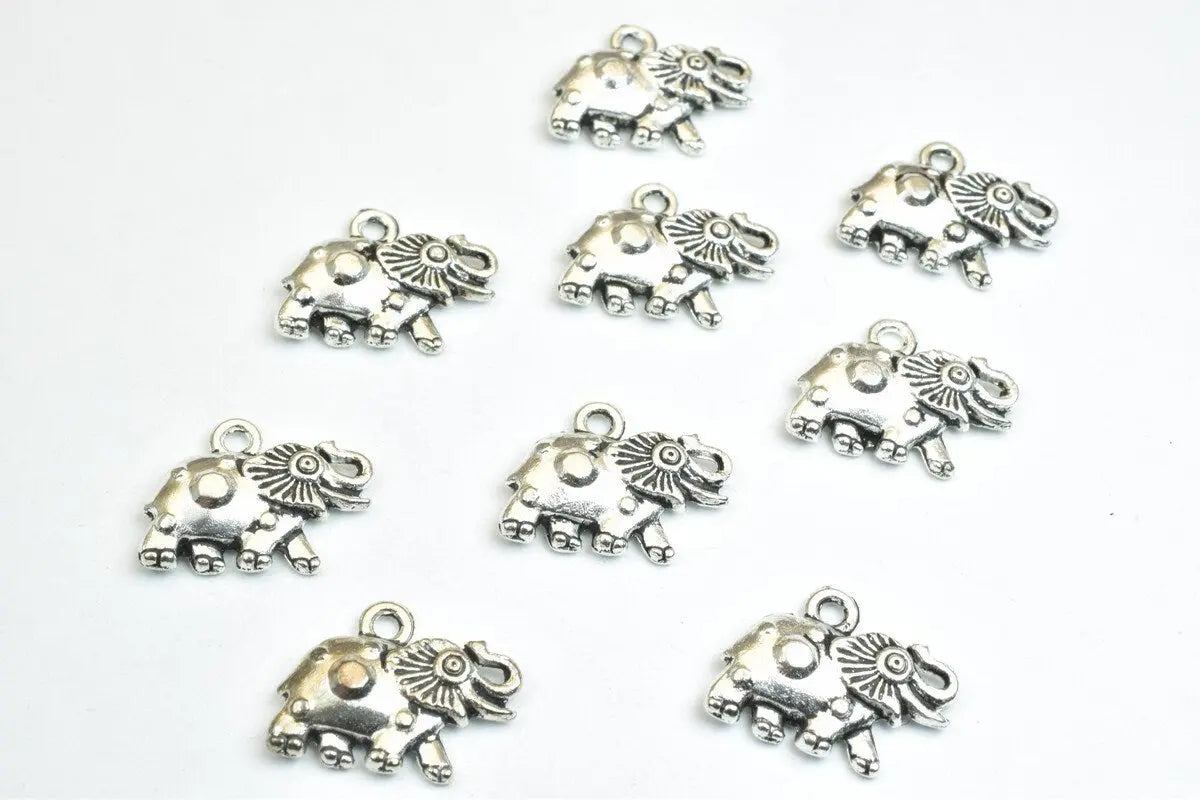 18 PCs Elephant Animal Antique Silver/Antique Green/Gold Alloy Charm Beads Size 16x12mm Jump Ring Size 1.5mm For Jewelry Making - BeadsFindingDepot